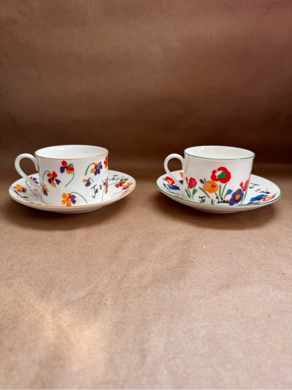 Set of 2 “Dessin Musee” (Museum Drawing) Floral Cup and Saucer by Hoya Japan